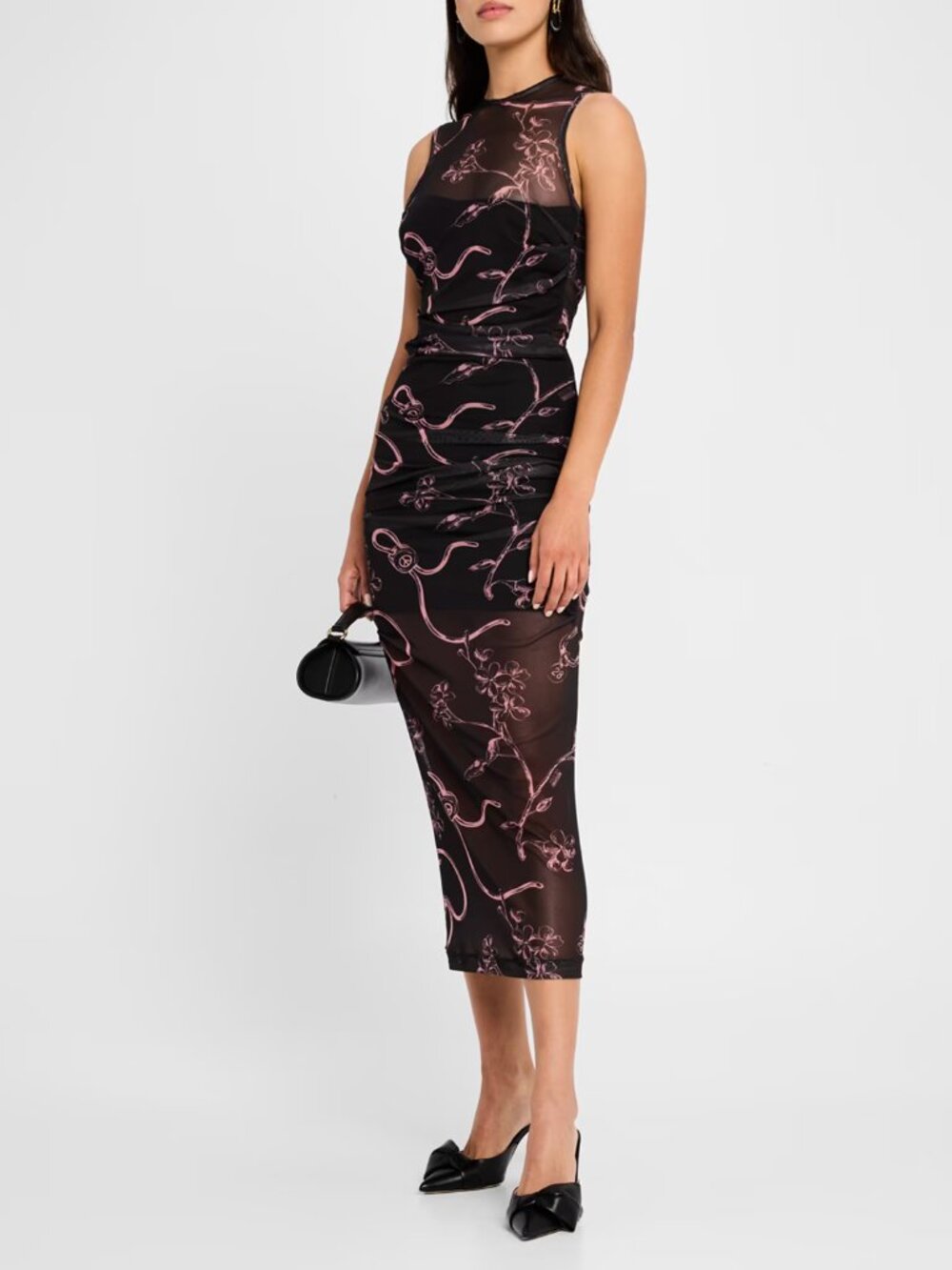 Moschino Jeans Floral Print Mesh Ruched Midi Dress 4